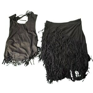 Black fringe skirt tank set halloween costume waiting to be created L XL see mez